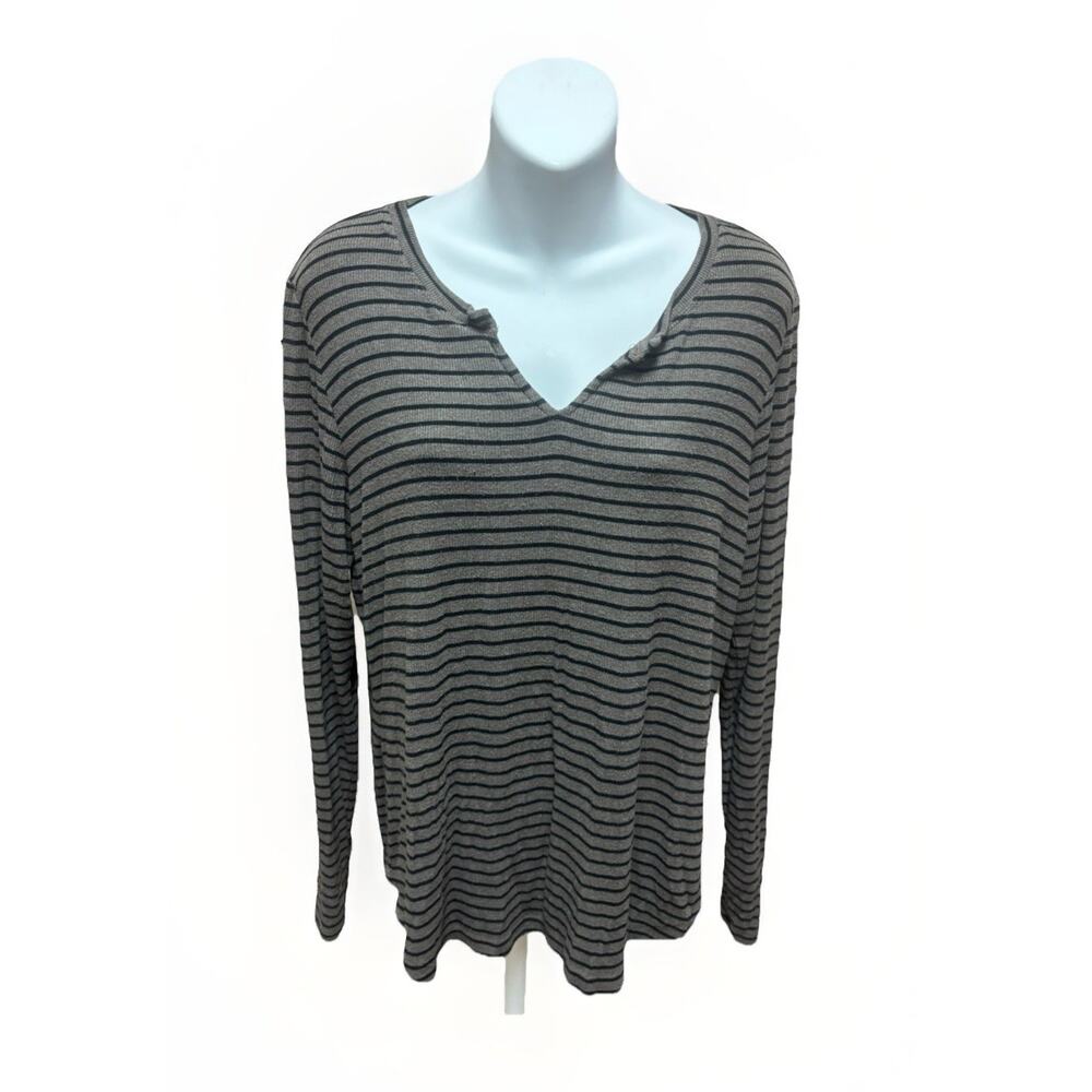 Cabi Womens Striped Long Sleeve Top Medium Brown V Neck Casual Knit